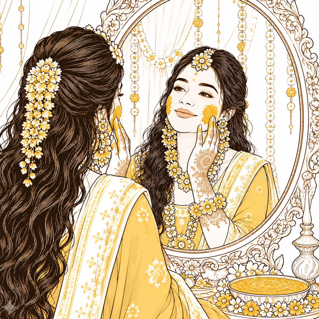 Mirror Shot: gaye holud pose illustration by ChitroKuthir Weddings