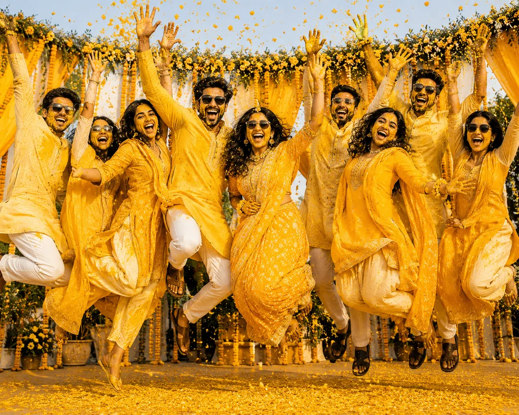 Jump Shot: gaye holud pose illustration by ChitroKuthir Weddings