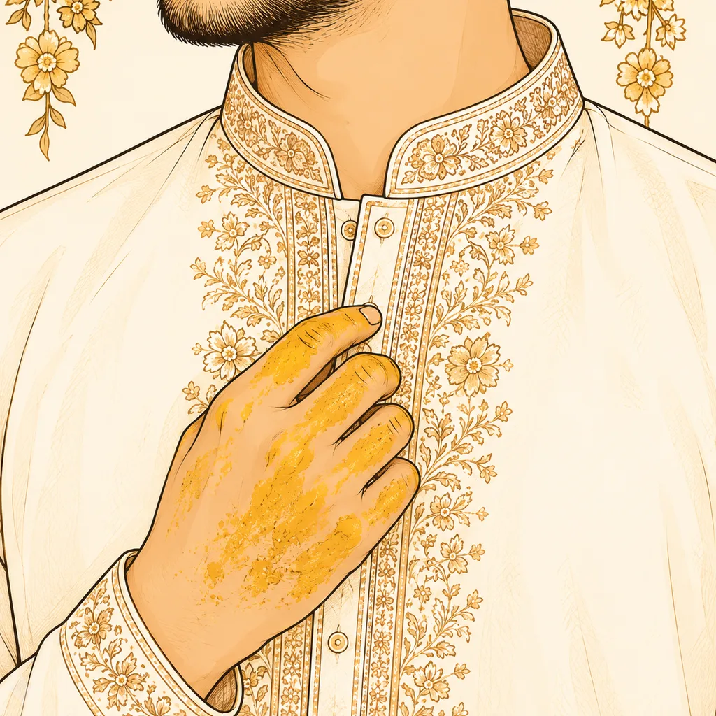 Panjabi Details: gaye holud pose illustration by ChitroKuthir Weddings