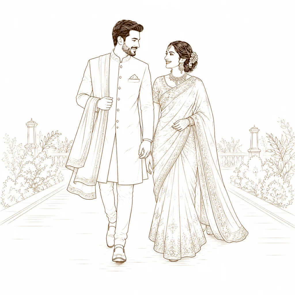 The Walking Shot: gaye holud pose illustration by ChitroKuthir Weddings