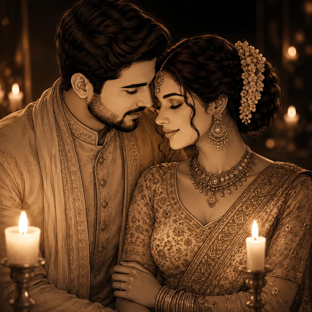 Candlelight Close-up: gaye holud pose illustration by ChitroKuthir Weddings