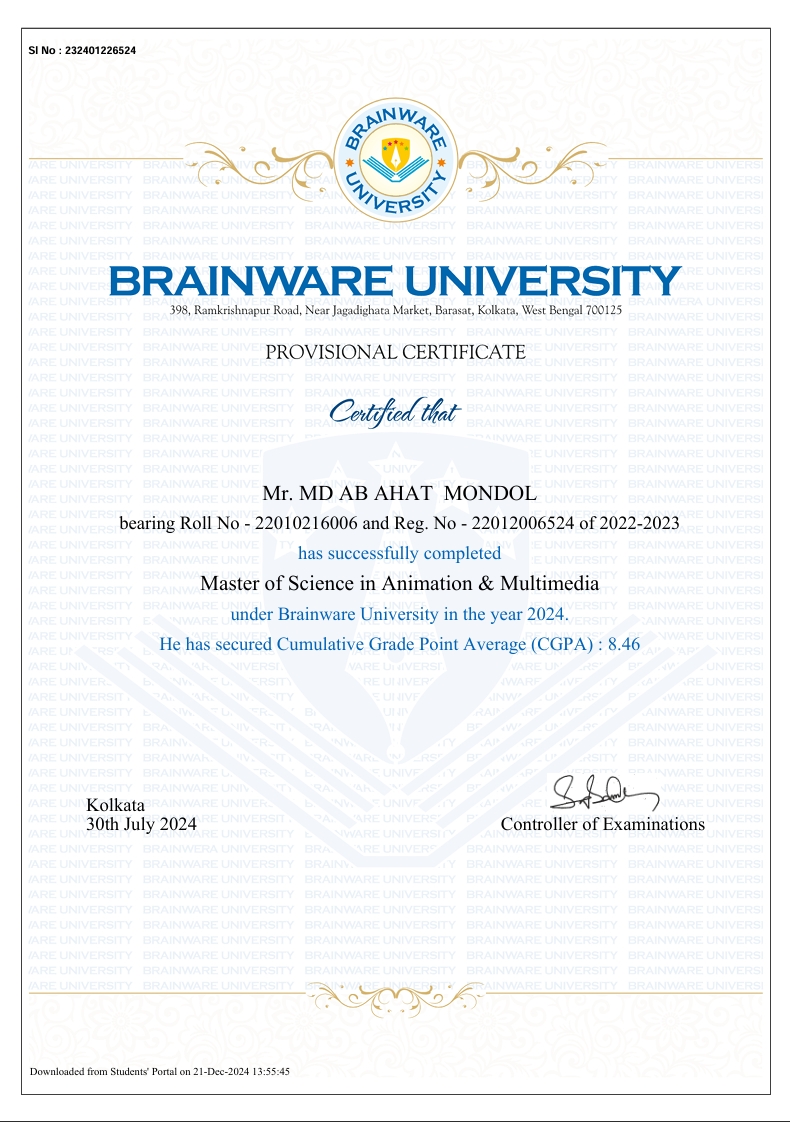 Master of Science in Animation & Multimedia — Brainware University Kolkata